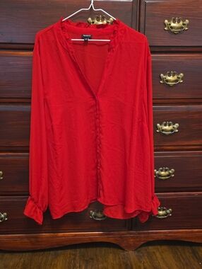 Torrid Red V-Neck Long Sleeve Button Up Blouse
